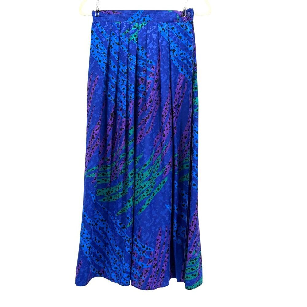 Vintage Mr. Jax Womens 8 Skirt Maxi Satin Animal Print Retro Multicolor Button
